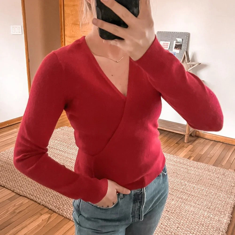 Diane Von Furstenberg Wool Blend Fuschia Wrap Front V Neck Knit Cardigan Sweater